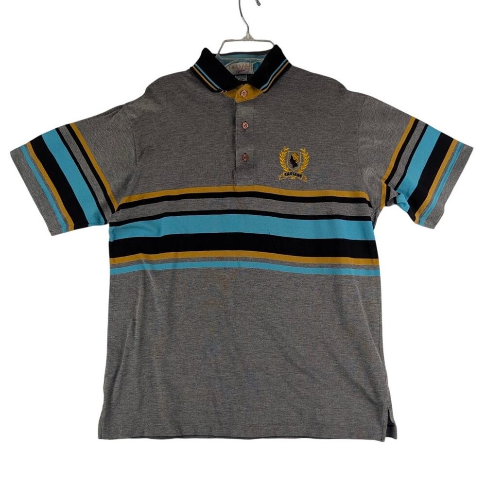 Vintage Caesars‎ Palace Gray Striped Polo Shirt Medium Short Sleeve Made In USA